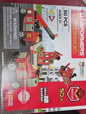 New Fire Department Magformers Toy 50pc Rescue Firetruck Cars Emergency Vehicle